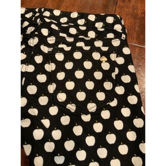Kate Spade Black With White Apple Pattern "Broome Street” Slim Jeans, Size 24 - Picture 6 of 7